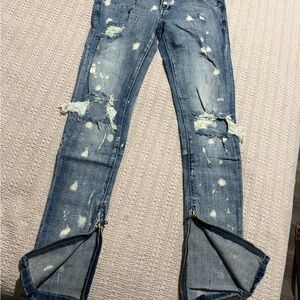 Darc Sport Blue Distressed Skinny Jeans Bleach  size 31/32